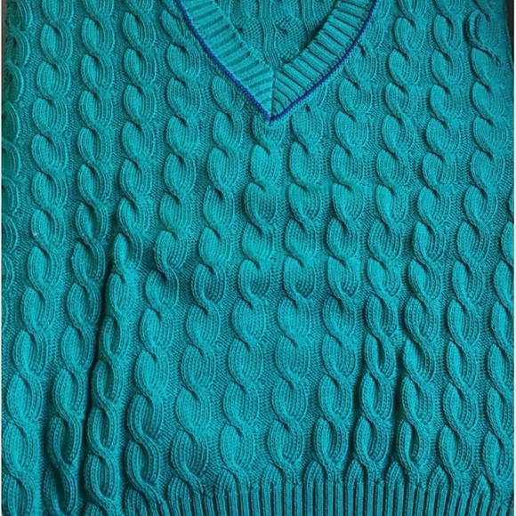 Paul & Shark green cabled V neck cotton pullover Sz XL made in Italy 🇮🇹 - Picture 6 of 7